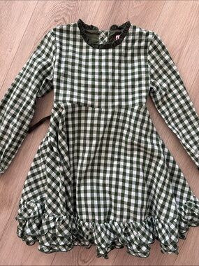 SweetHoney Girls Green Gingham Ruffle Fall Holiday Christmas Dress Size 10Y